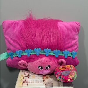 Trolls Poppy Vibrant Pink Plush Pillow with Blue Accents